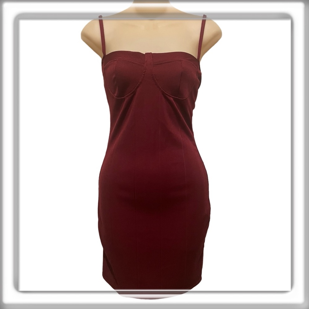 PrettyLittleThing Bodycon Bustier Mini Dress Maroon Square Neck Size 6 NEW!